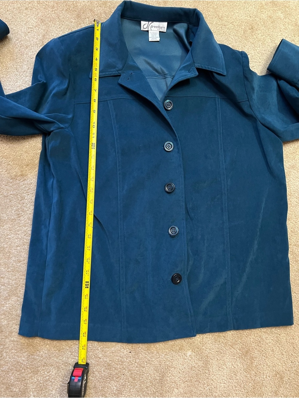 Dressbarn Woman Size 1X Teal Blue Faux Suede Button Front Jacket Shacket - Picture 3 of 7